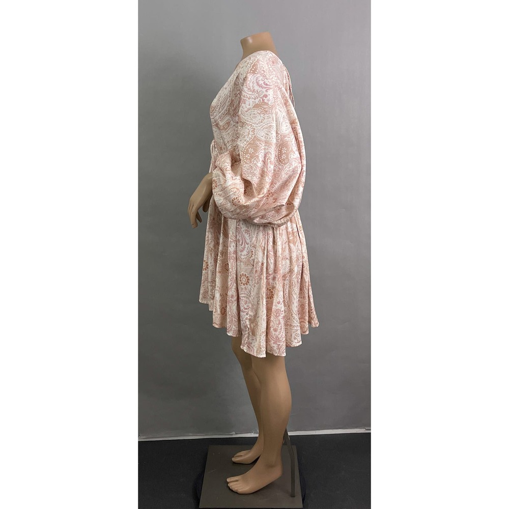 Free People Dress Women XS Arzel Mini Ivory Paisley Print Kimono Pleated Satin - Picture 8 of 15